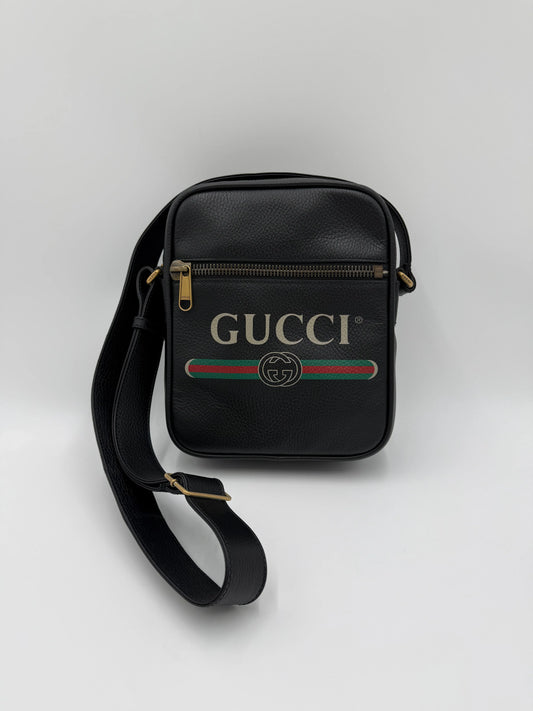 Gucci-Borsa-Print-Messenger-in-Pelle-Nera-70265937199428 - Pally Vintage Closet