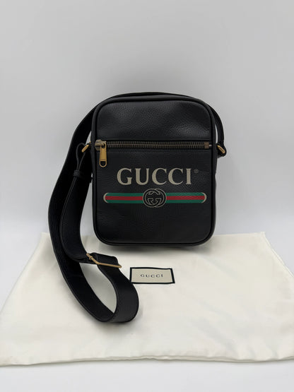 Gucci-Borsa-Print-Messenger-in-Pelle-Nera-70265937232196 - Pally Vintage Closet