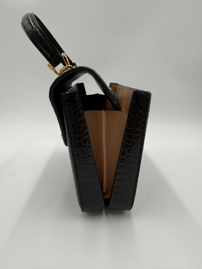 Gucci Borsa Sylvie 1969 Top Handle in Coccodrillo Lucido Nera - Pally Vintage Closet