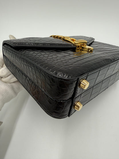 Gucci Borsa Sylvie 1969 Top Handle in Coccodrillo Lucido Nera - Pally Vintage Closet