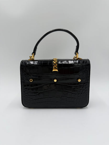 Gucci Borsa Sylvie 1969 Top Handle in Coccodrillo Lucido Nera - Pally Vintage Closet