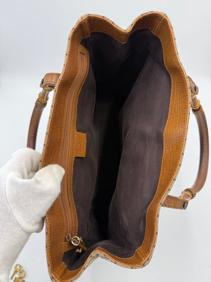 Gucci Borsa Tote Bamboo in Tela GG Canvas e Pelle Beige