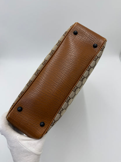 Gucci Borsa Tote Bamboo in Tela GG Canvas e Pelle Beige