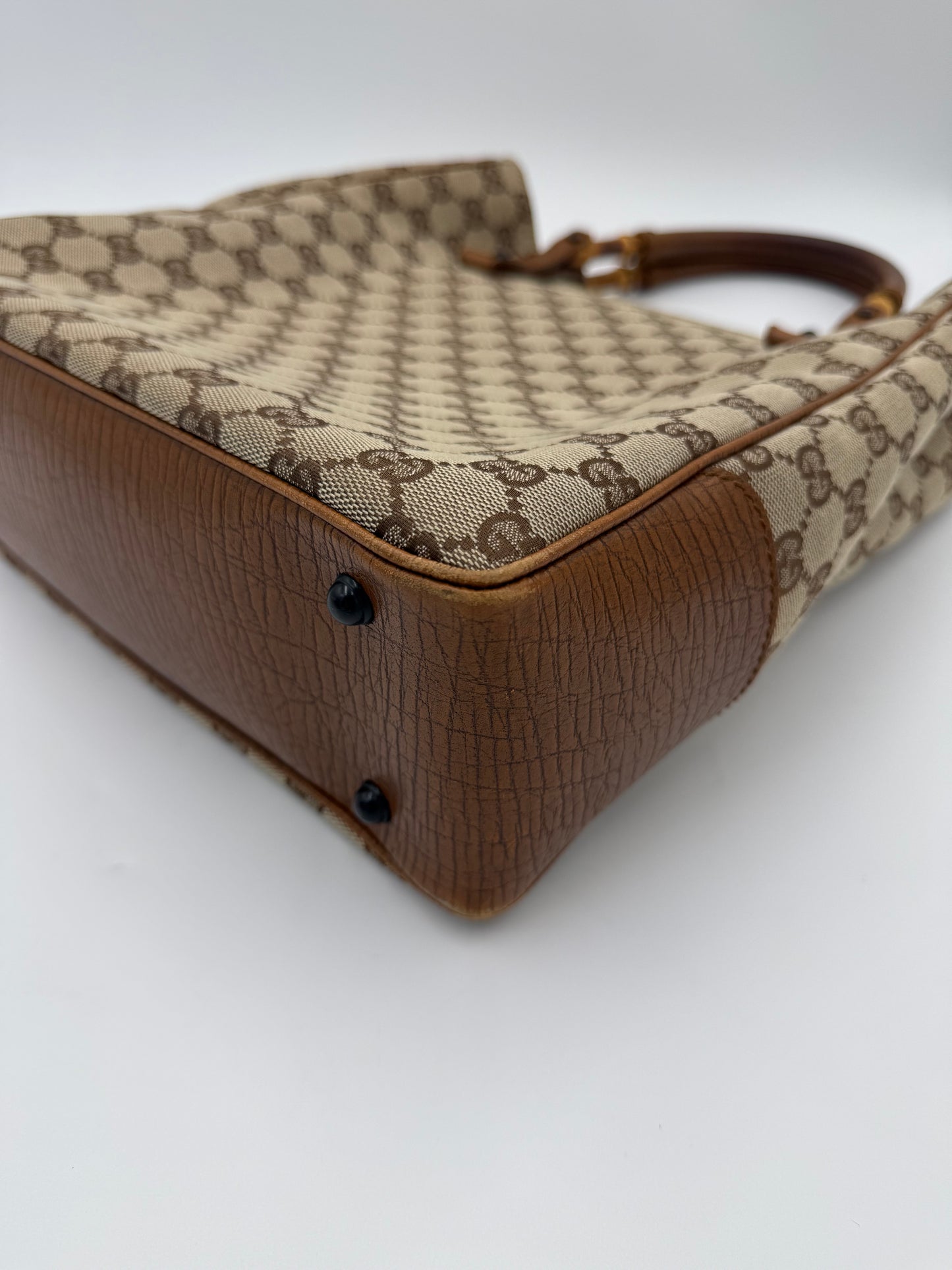 Gucci Borsa Tote Bamboo in Tela GG Canvas e Pelle Beige