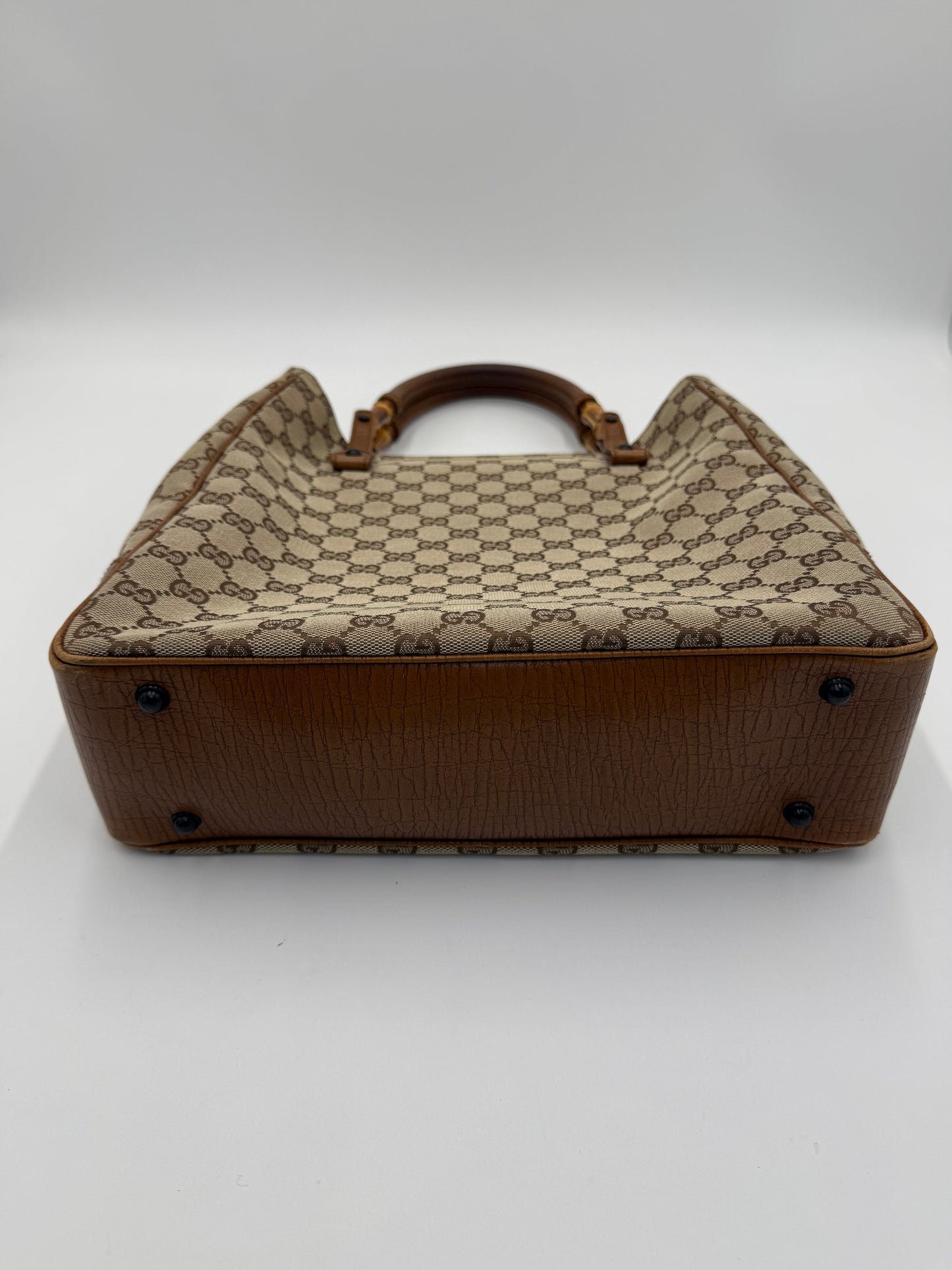 Gucci Borsa Tote Bamboo in Tela GG Canvas e Pelle Beige