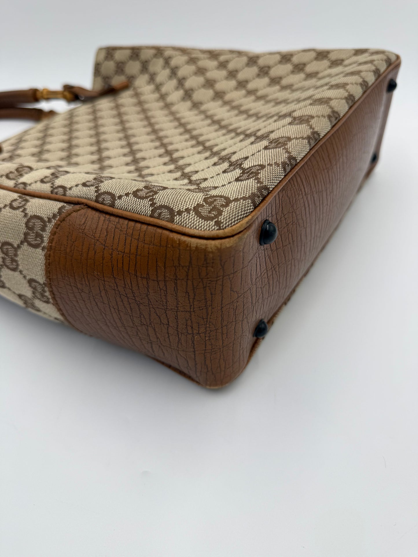 Gucci Borsa Tote Bamboo in Tela GG Canvas e Pelle Beige