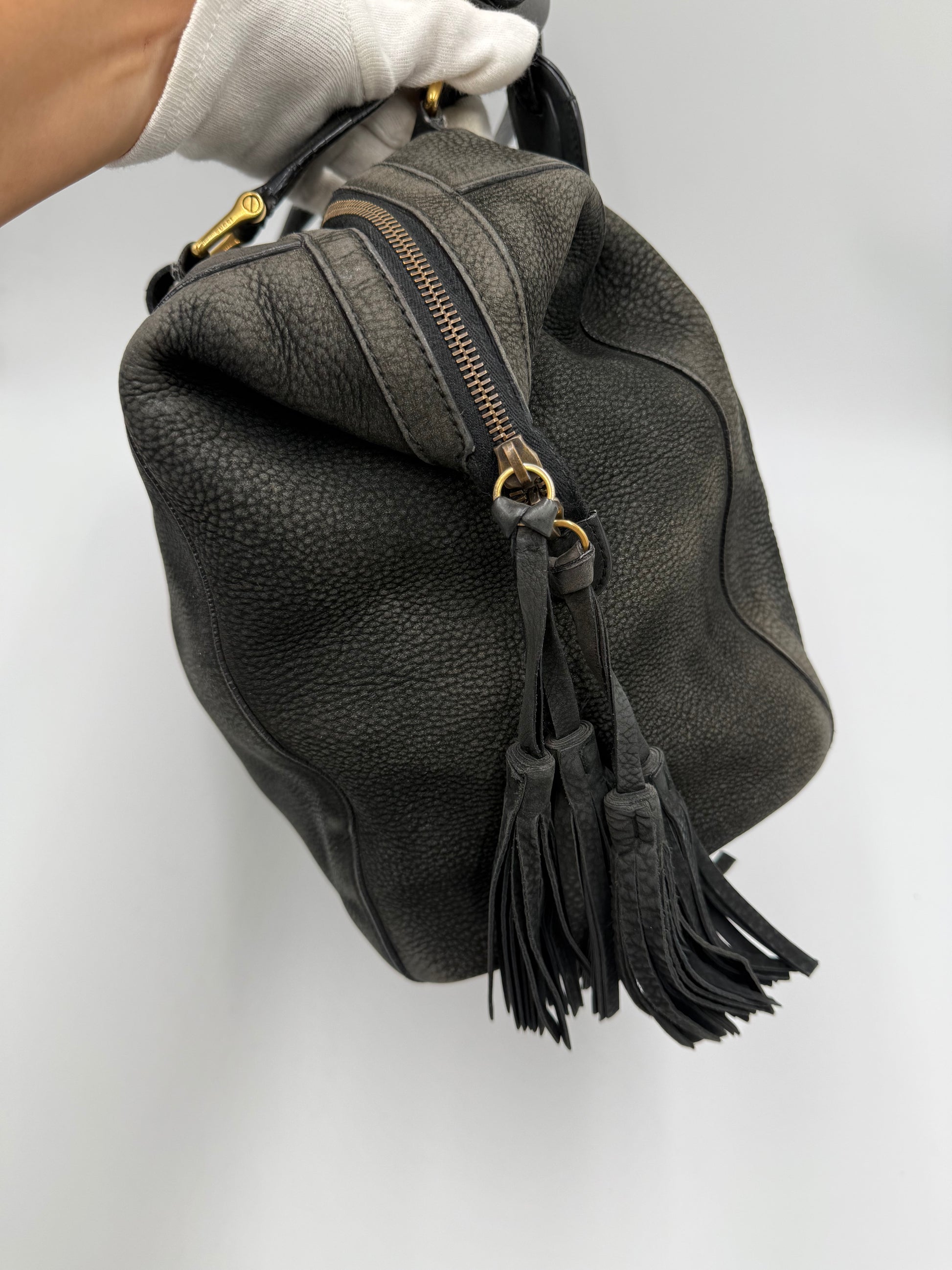 Gucci Borsa Tote Padlock Vintage Pelle Antracite con Iniziali Pally Vintage Closet