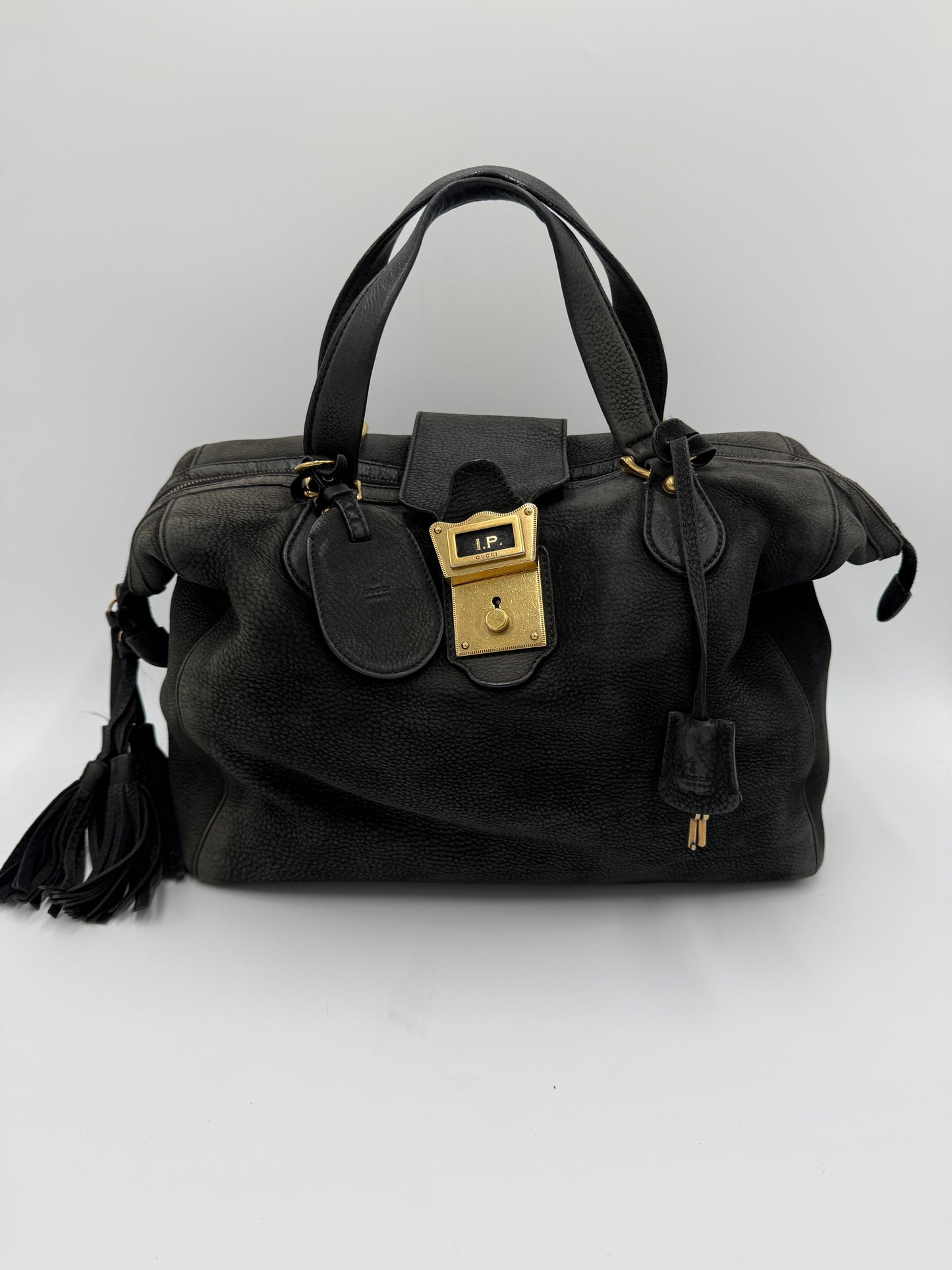 Gucci Borsa Tote Padlock Vintage Pelle Antracite con Iniziali Pally Vintage Closet