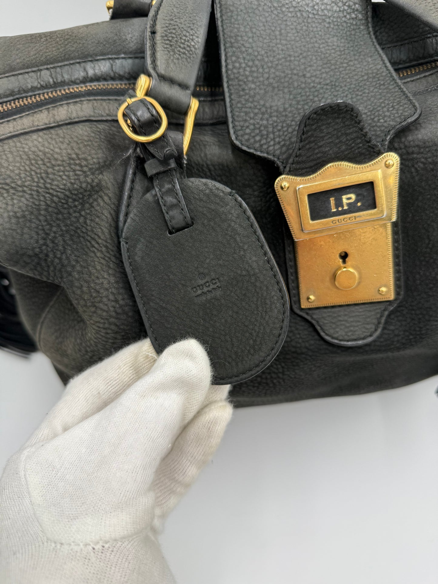 Gucci Borsa Tote Padlock Vintage Pelle Antracite con Iniziali Pally Vintage Closet