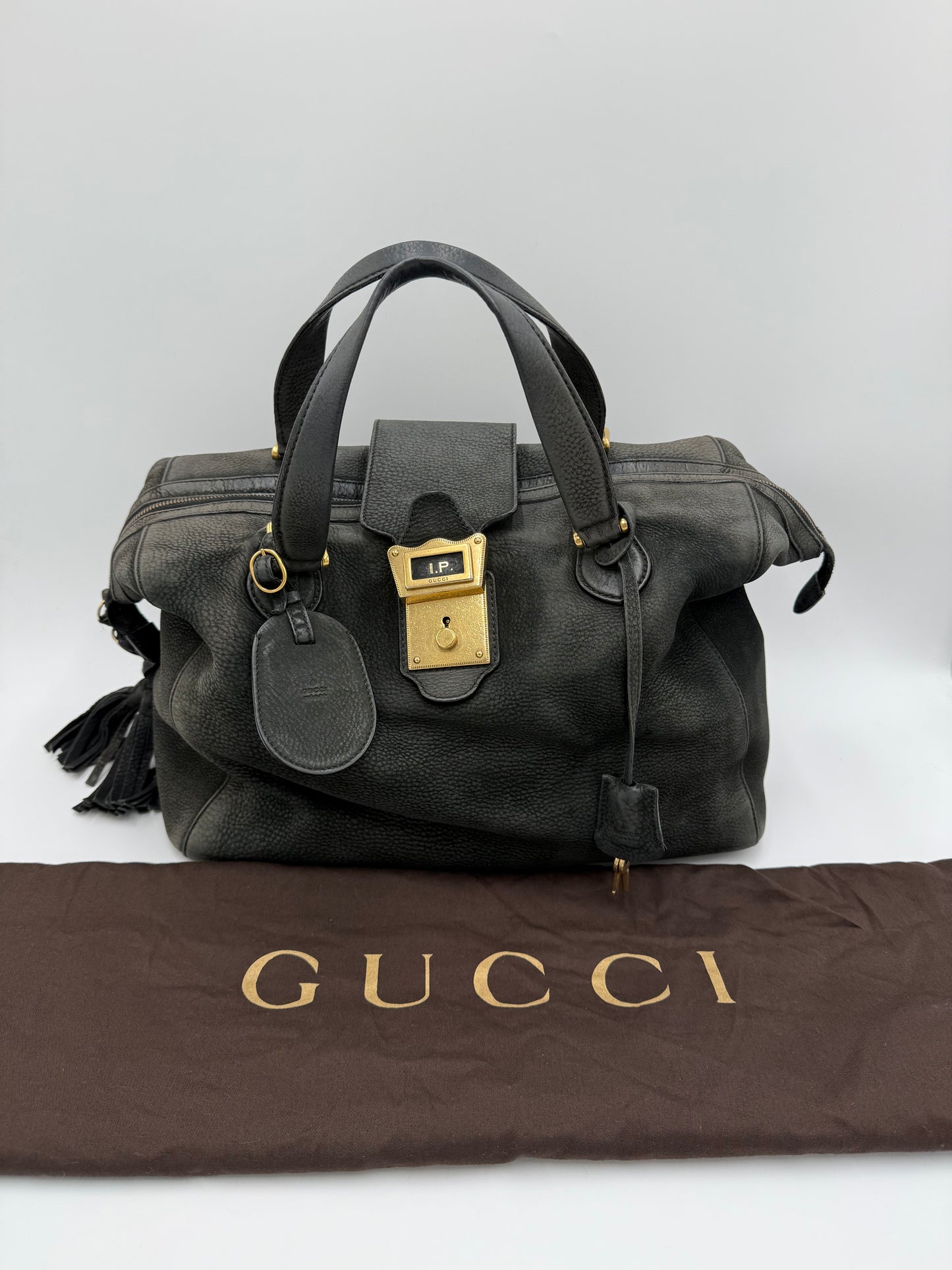 Gucci Borsa Tote Padlock Vintage Pelle Antracite con Iniziali Pally Vintage Closet