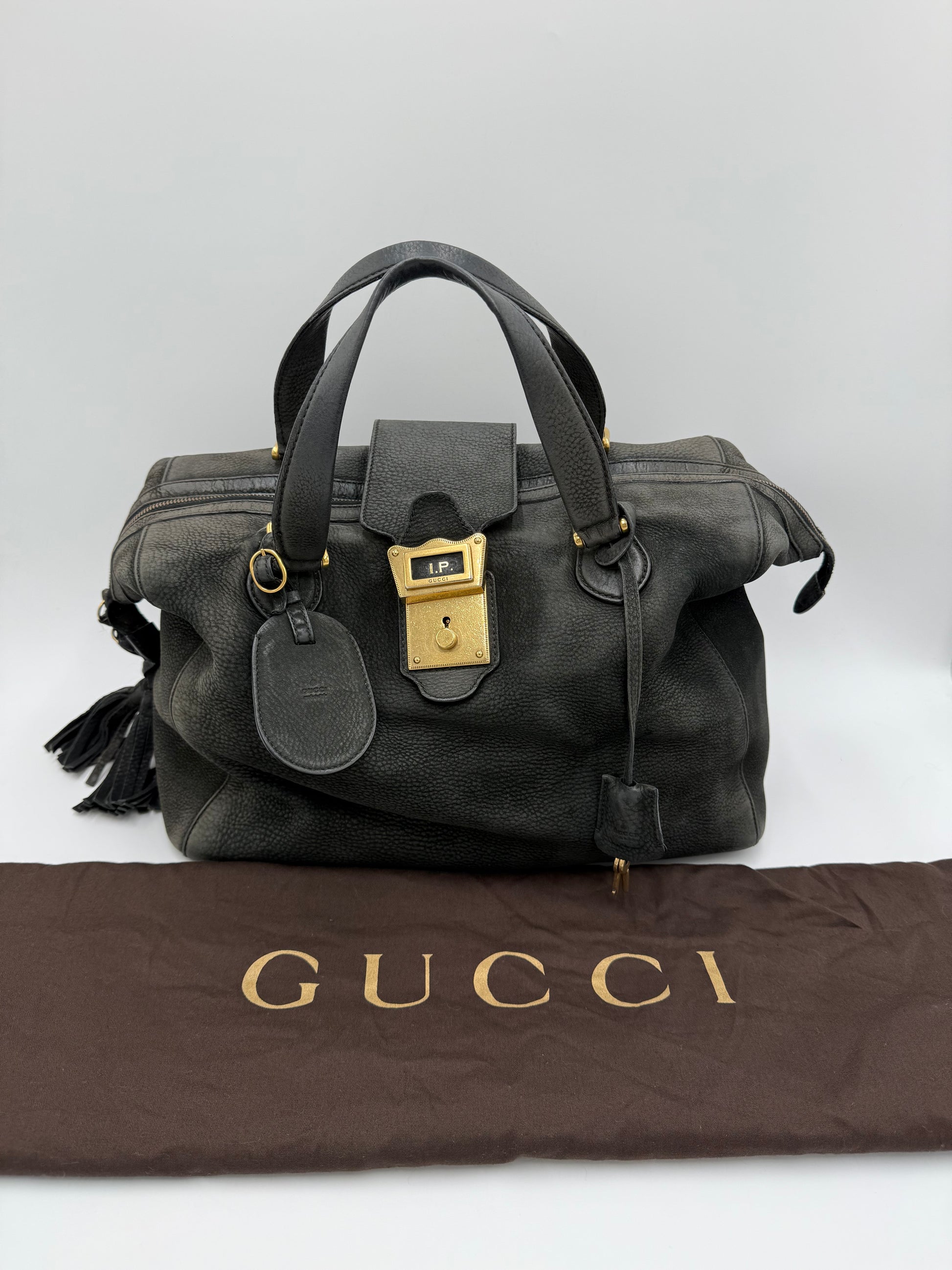 Gucci Borsa Tote Padlock Vintage Pelle Antracite con Iniziali Pally Vintage Closet