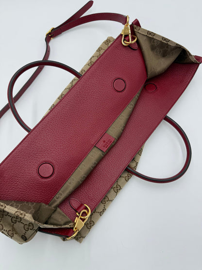 Gucci-Borsa-Tote-Soft-in-Tela-GG-Supreme-e-Pelle-Martellata-Rossa-70420575420740 - Pally Vintage Closet