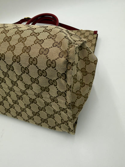 Gucci-Borsa-Tote-Soft-in-Tela-GG-Supreme-e-Pelle-Martellata-Rossa-70420575453508 - Pally Vintage Closet