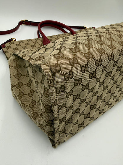 Gucci-Borsa-Tote-Soft-in-Tela-GG-Supreme-e-Pelle-Martellata-Rossa-70420575519044 - Pally Vintage Closet