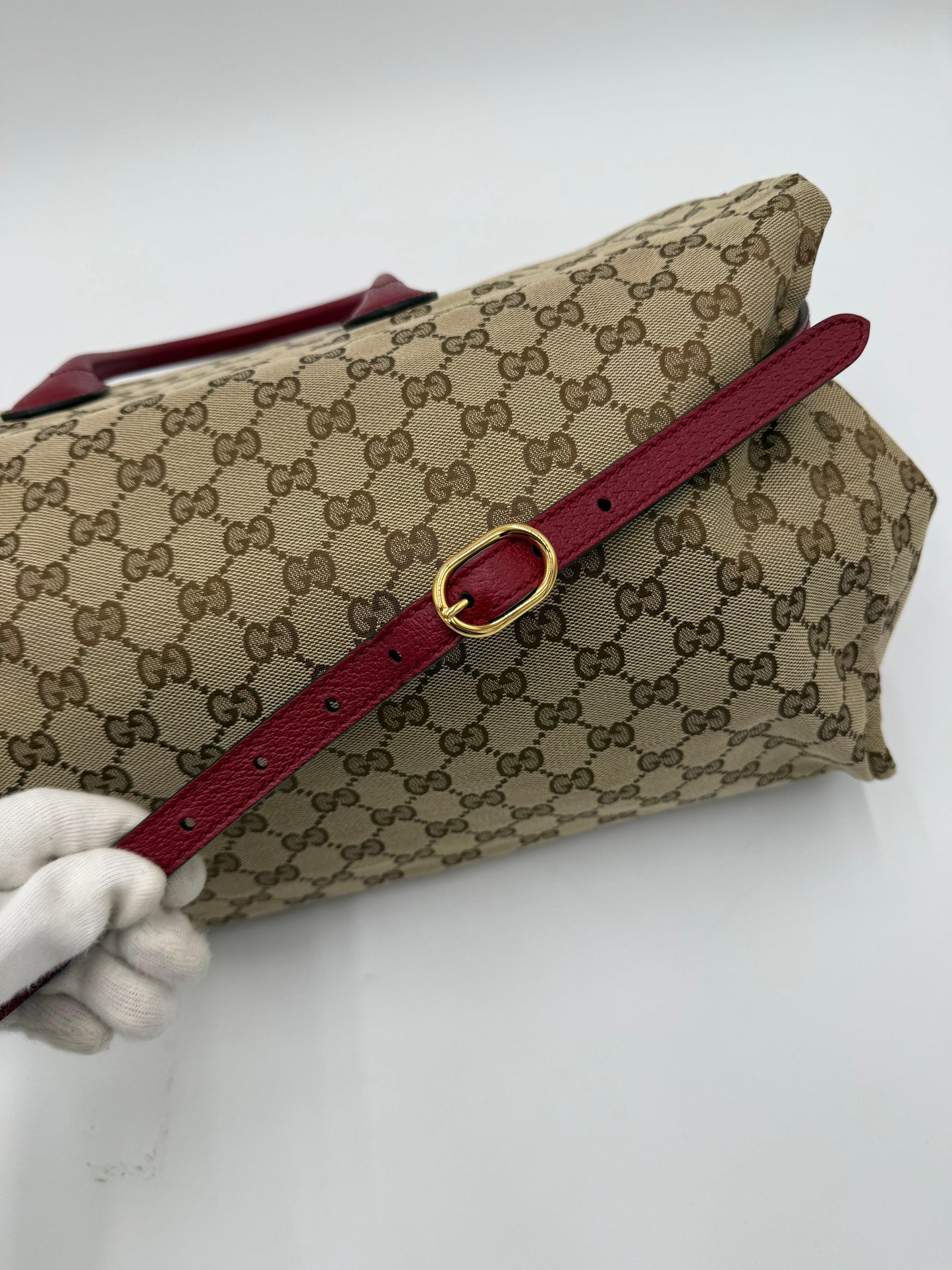 Gucci-Borsa-Tote-Soft-in-Tela-GG-Supreme-e-Pelle-Martellata-Rossa-70420575551812 - Pally Vintage Closet