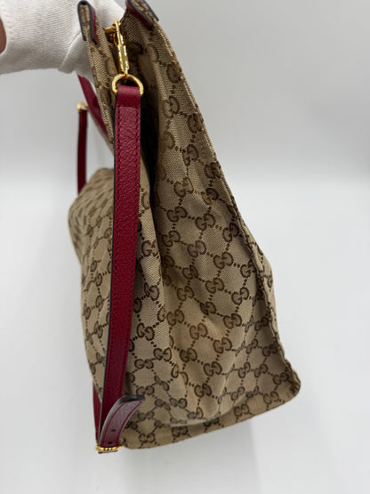 Gucci-Borsa-Tote-Soft-in-Tela-GG-Supreme-e-Pelle-Martellata-Rossa-70420575584580 - Pally Vintage Closet