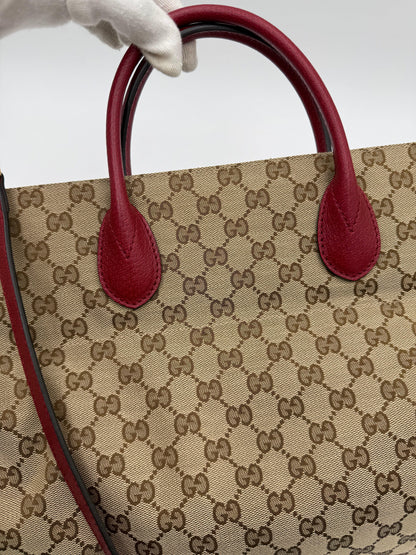 Gucci-Borsa-Tote-Soft-in-Tela-GG-Supreme-e-Pelle-Martellata-Rossa-70420575650116 - Pally Vintage Closet