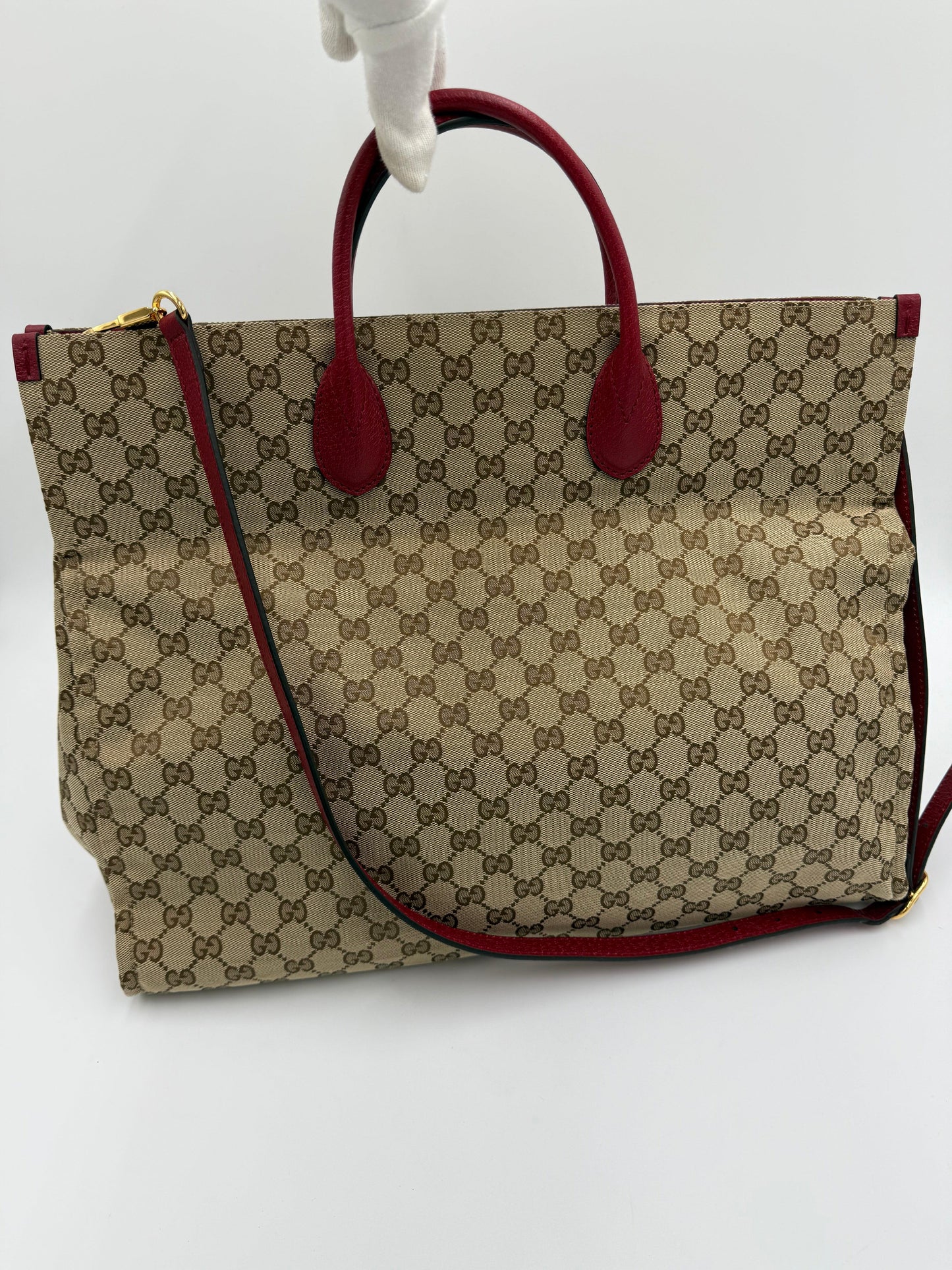 Gucci-Borsa-Tote-Soft-in-Tela-GG-Supreme-e-Pelle-Martellata-Rossa-70420575682884 - Pally Vintage Closet