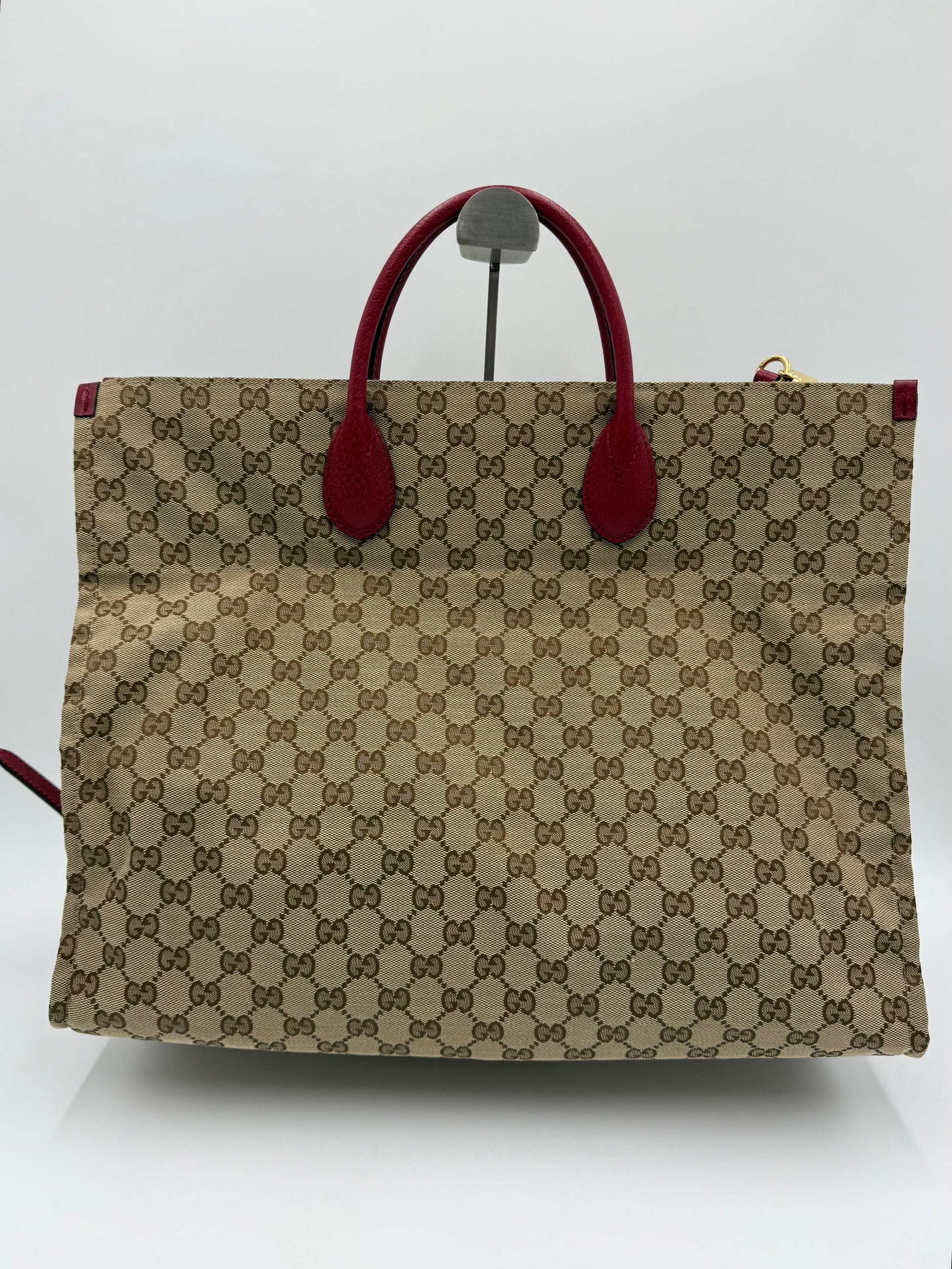 Gucci-Borsa-Tote-Soft-in-Tela-GG-Supreme-e-Pelle-Martellata-Rossa-70420579582276 - Pally Vintage Closet