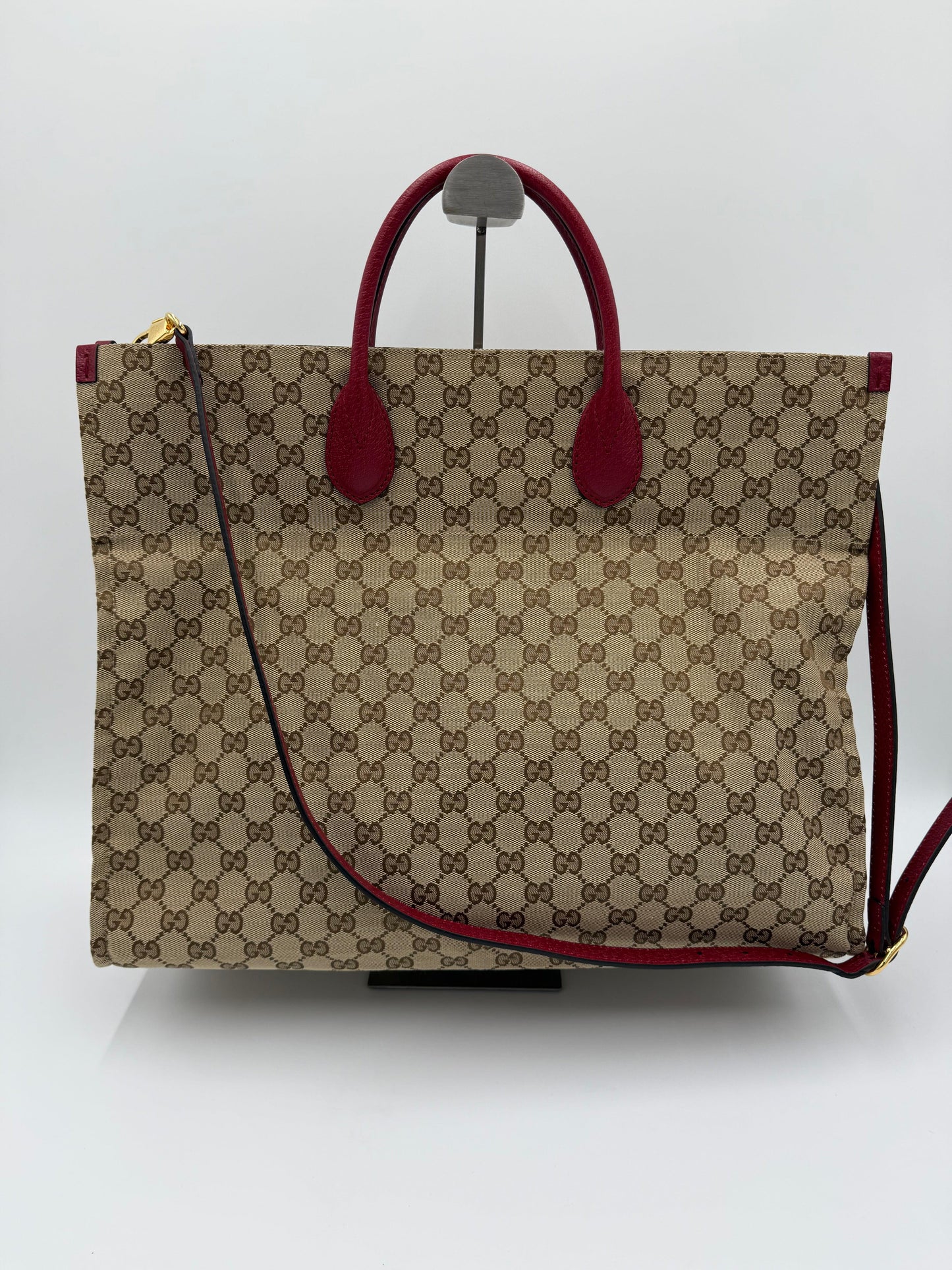 Gucci-Borsa-Tote-Soft-in-Tela-GG-Supreme-e-Pelle-Martellata-Rossa-70420579615044 - Pally Vintage Closet