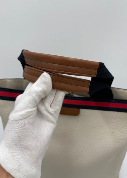 Gucci Borsa Tote Vintage in Pelle Avorio con Dettagli Web