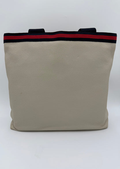 Gucci Borsa Tote Vintage in Pelle Avorio con Dettagli Web