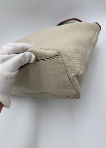 Gucci Borsa Tote Vintage in Pelle Avorio con Dettagli Web