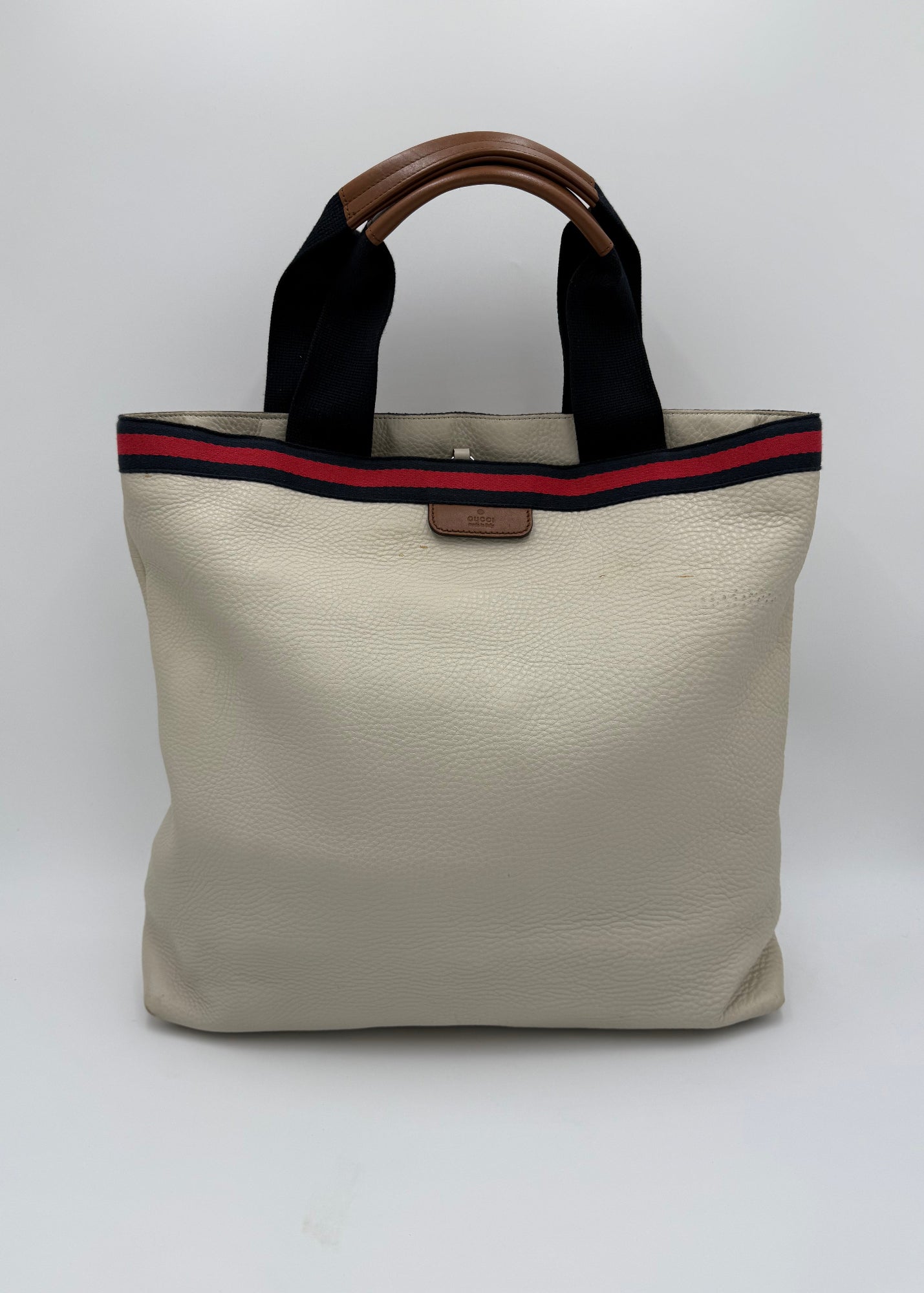 Gucci Borsa Tote Vintage in Pelle Avorio con Dettagli Web