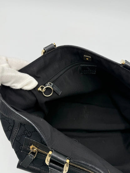 Gucci-Borsa-Tote-Vintage-in-Tela-GG-Monogram-e-Pelle-Nera-69515580801348 - Pally Vintage Closet
