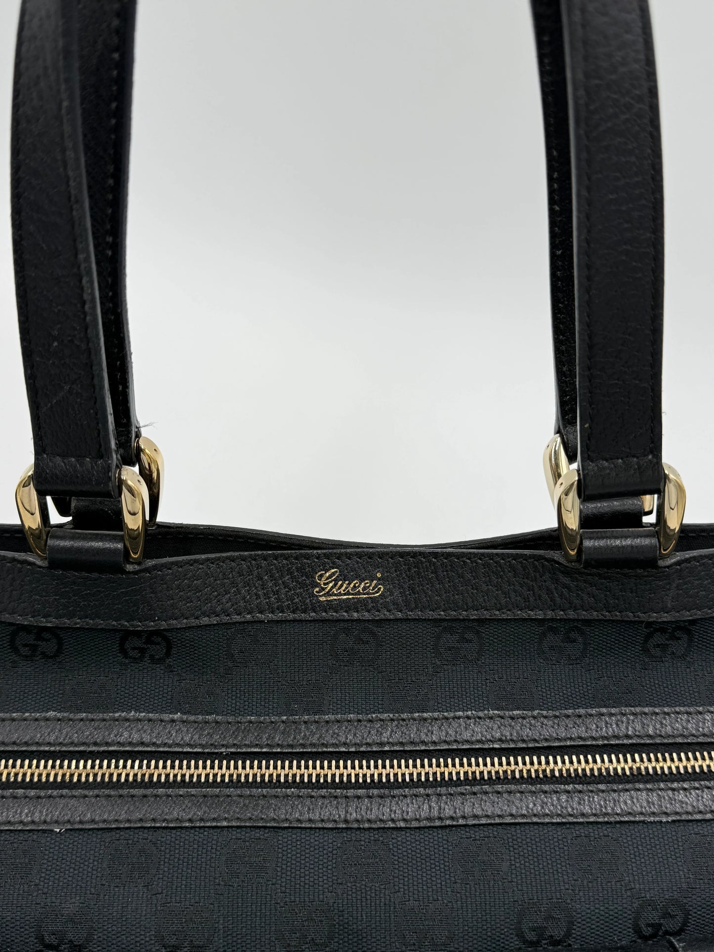 Gucci-Borsa-Tote-Vintage-in-Tela-GG-Monogram-e-Pelle-Nera-69515580866884 - Pally Vintage Closet