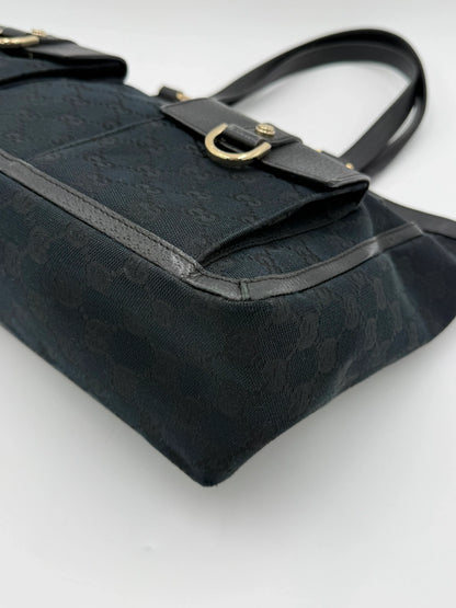 Gucci-Borsa-Tote-Vintage-in-Tela-GG-Monogram-e-Pelle-Nera-69515580997956 - Pally Vintage Closet