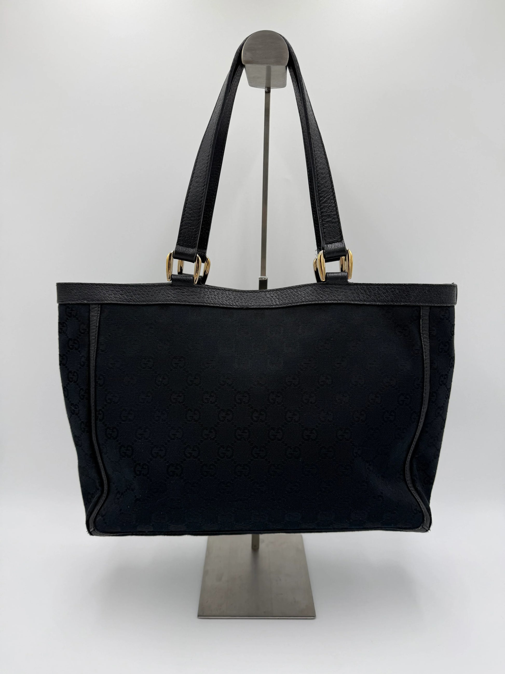 Gucci-Borsa-Tote-Vintage-in-Tela-GG-Monogram-e-Pelle-Nera-69515581129028 - Pally Vintage Closet