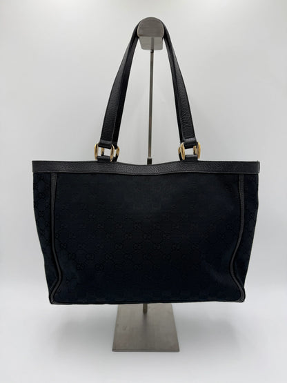 Gucci-Borsa-Tote-Vintage-in-Tela-GG-Monogram-e-Pelle-Nera-69515581129028 - Pally Vintage Closet