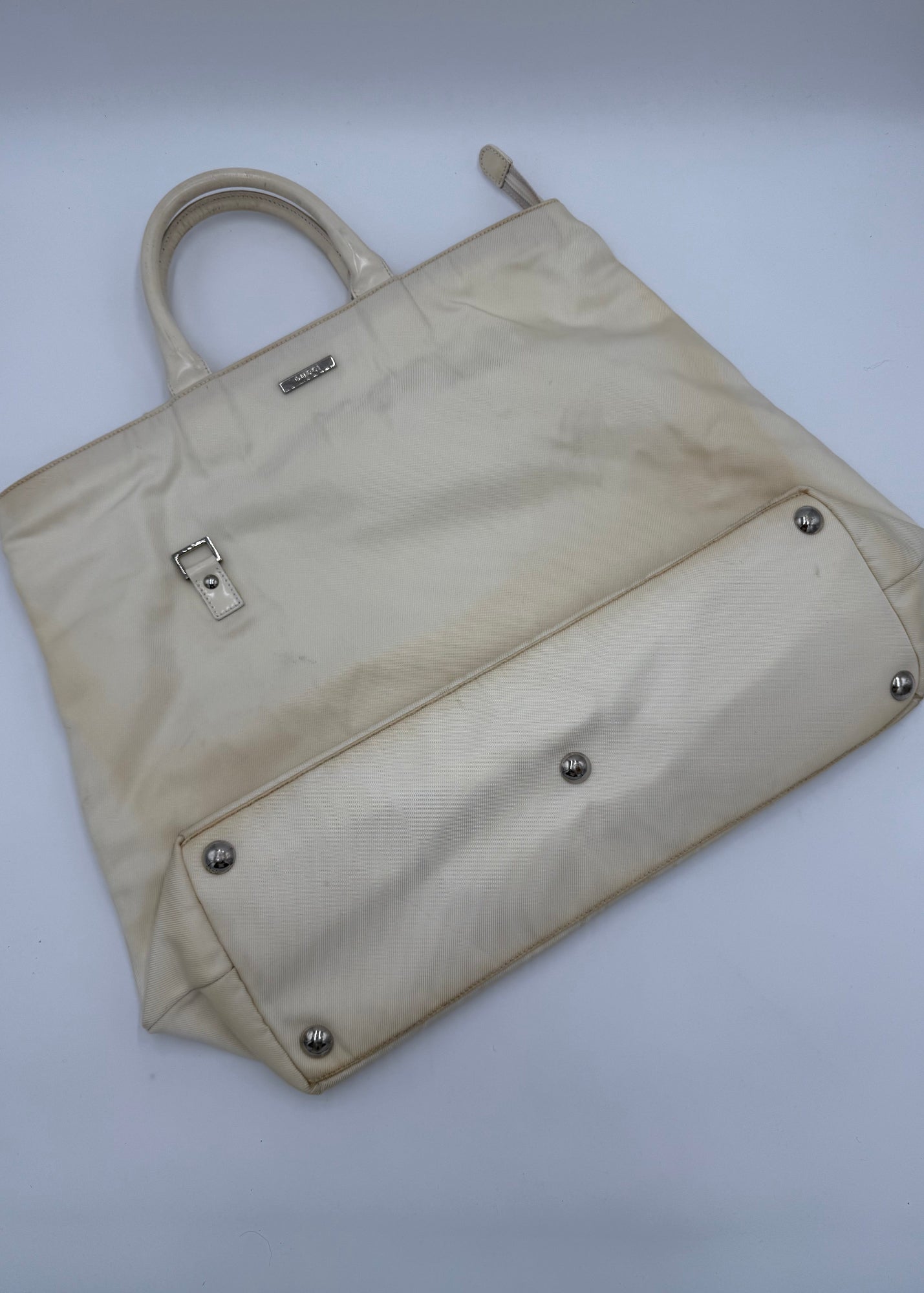 Gucci Borsa Tote Vintage in Tela e Pelle Avorio