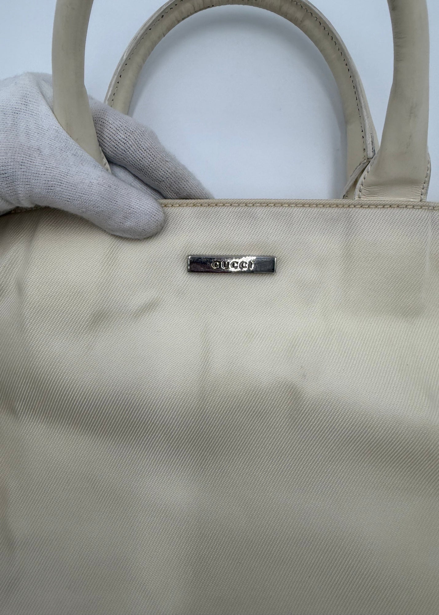 Gucci Borsa Tote Vintage in Tela e Pelle Avorio