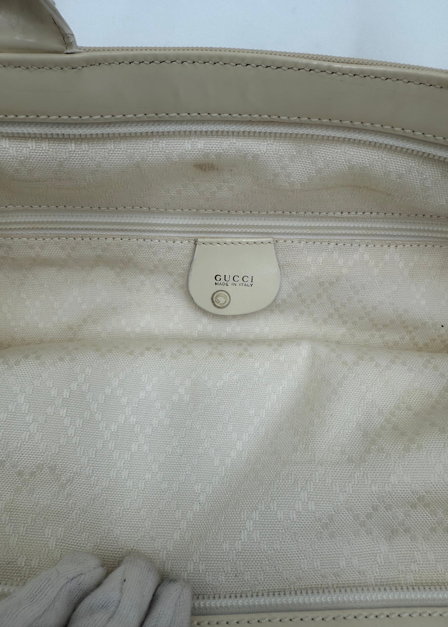 Gucci Borsa Tote Vintage in Tela e Pelle Avorio