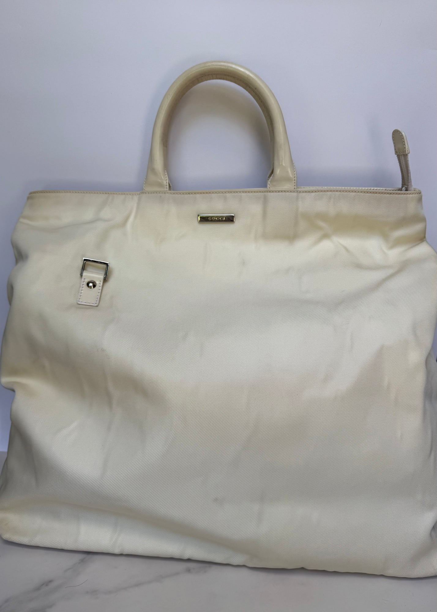 Gucci Borsa Tote Vintage in Tela e Pelle Avorio