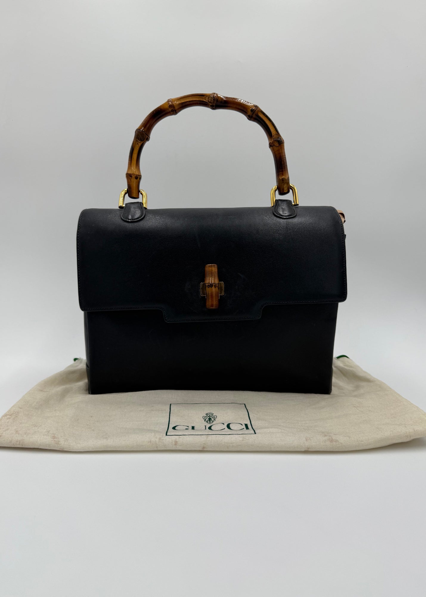 Gucci Borsa Vintage Bamboo Top Handle Blu Navy