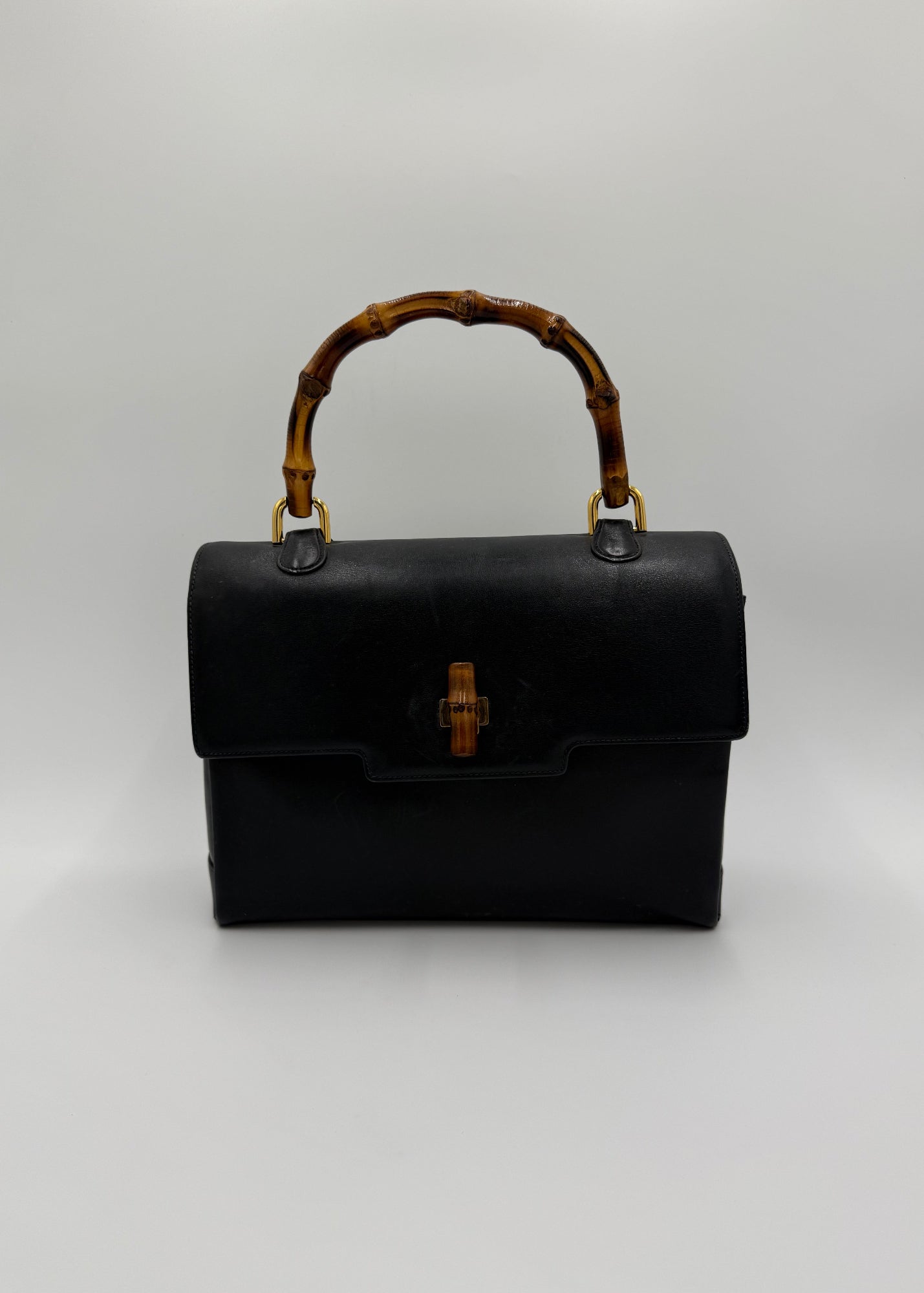 Gucci Borsa Vintage Bamboo Top Handle Blu Navy