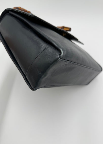 Gucci Borsa Vintage Bamboo Top Handle Blu Navy