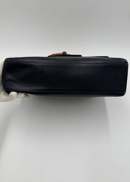 Gucci Borsa Vintage Bamboo Top Handle Blu Navy