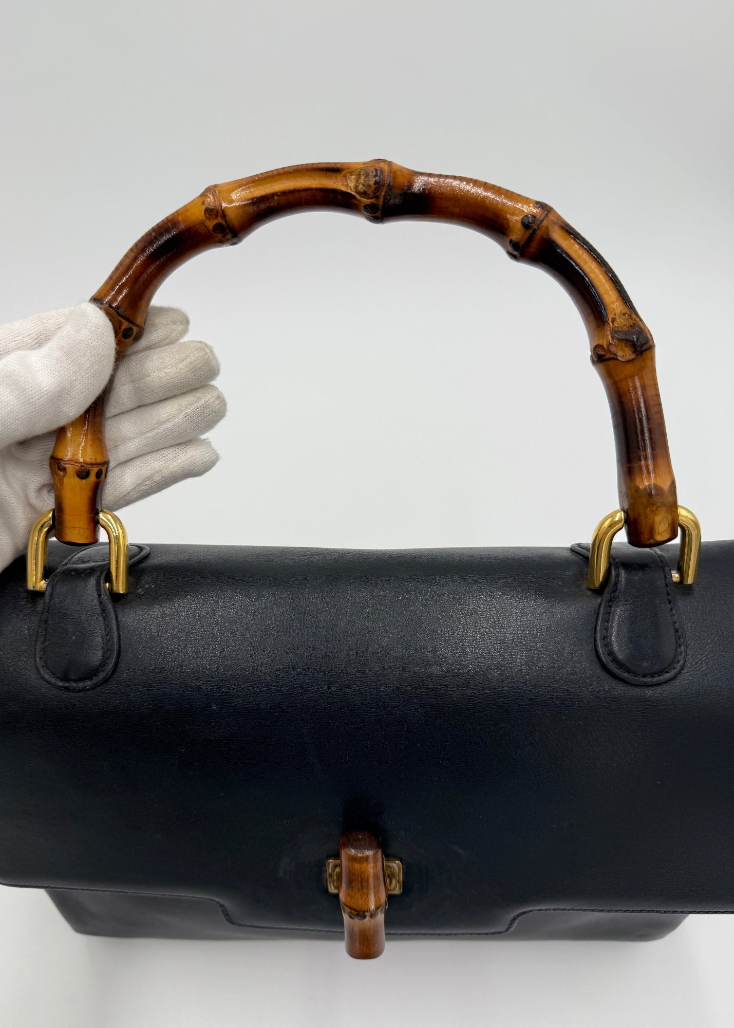 Gucci Borsa Vintage Bamboo Top Handle Blu Navy