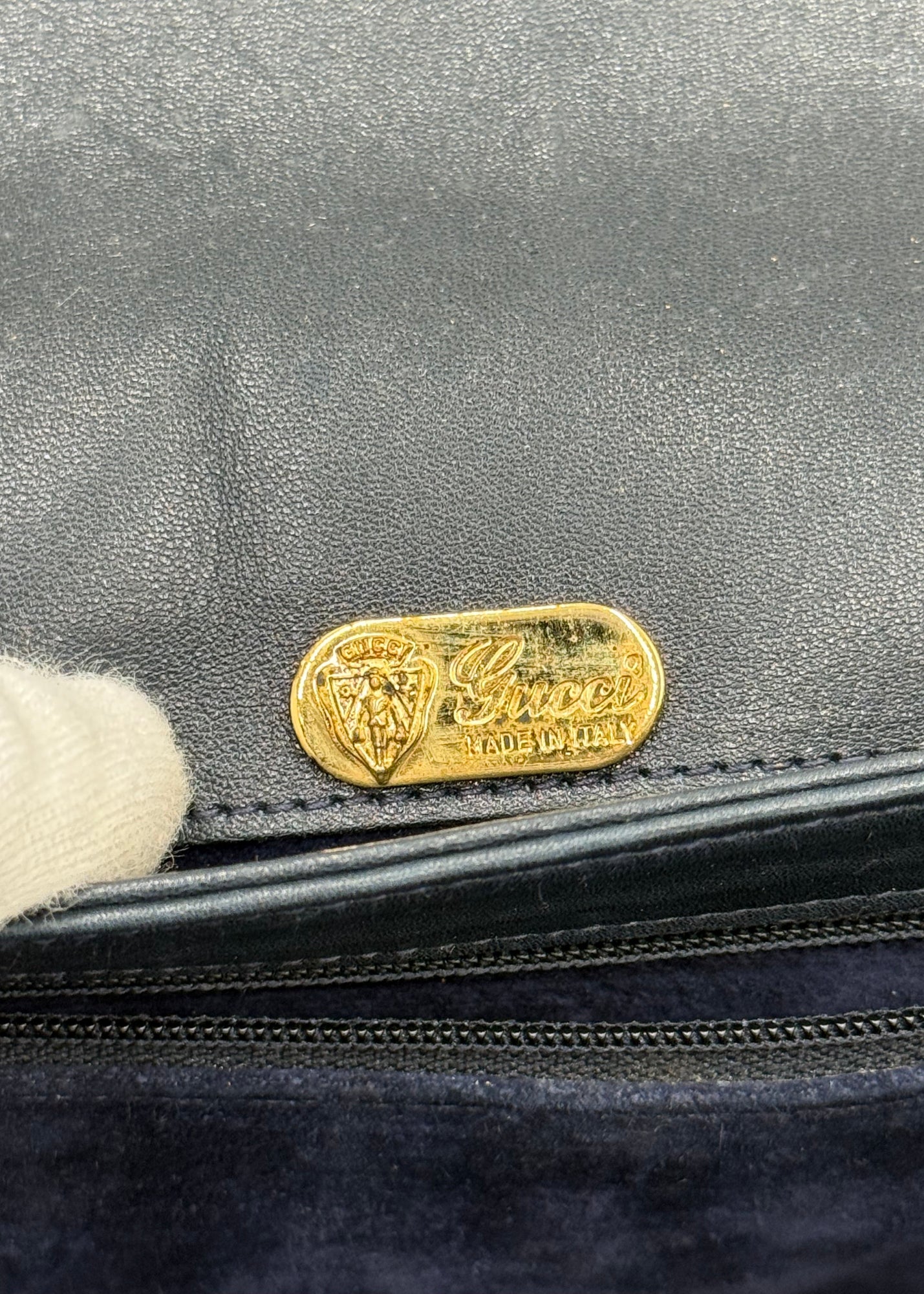 Gucci Borsa Vintage Bamboo Top Handle Blu Navy