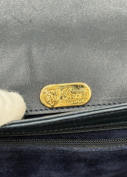 Gucci Borsa Vintage Bamboo Top Handle Blu Navy