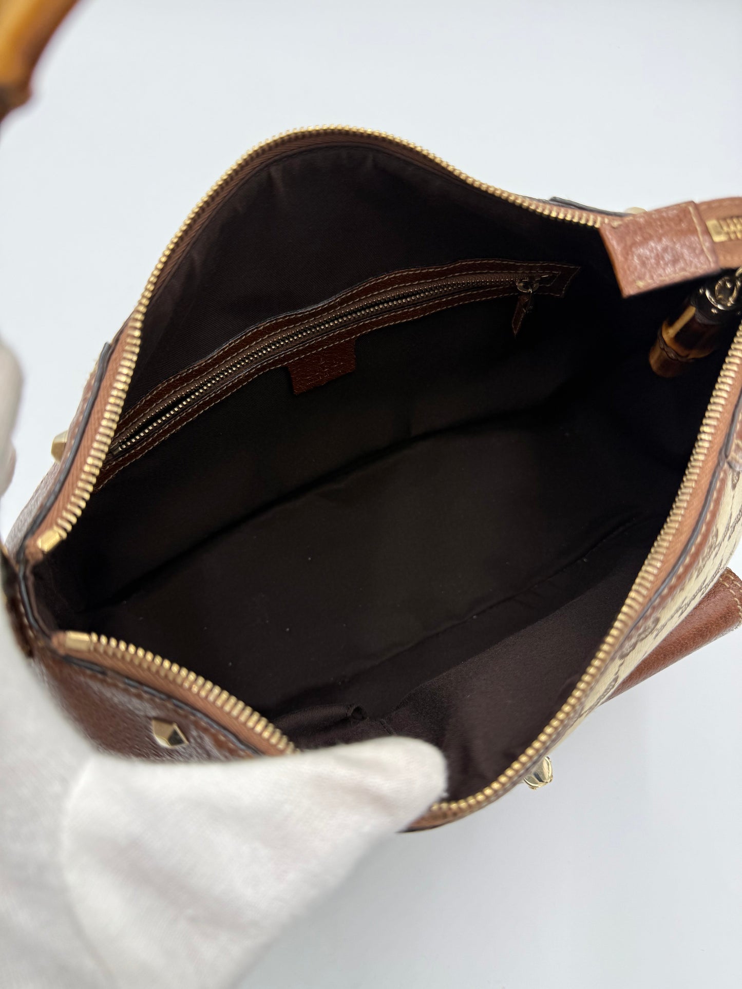 Gucci Borsa Vintage Bamboo in Tela GG Monogram e Pelle Marrone - Pally Vintage Closet