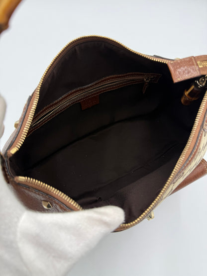 Gucci Borsa Vintage Bamboo in Tela GG Monogram e Pelle Marrone - Pally Vintage Closet