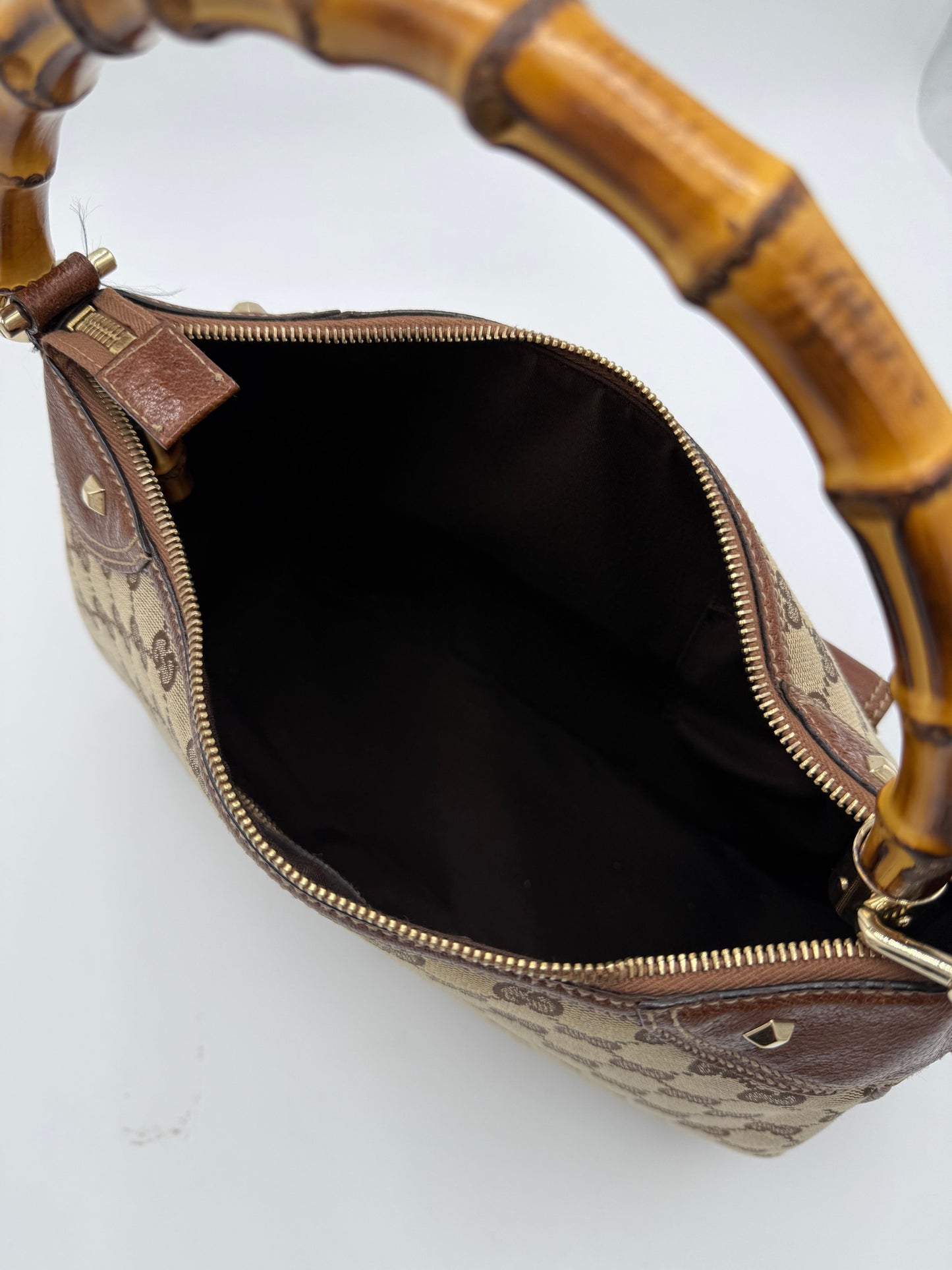 Gucci Borsa Vintage Bamboo in Tela GG Monogram e Pelle Marrone - Pally Vintage Closet