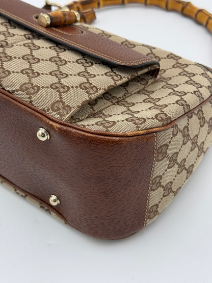 Gucci Borsa Vintage Bamboo in Tela GG Monogram e Pelle Marrone - Pally Vintage Closet