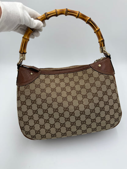 Gucci Borsa Vintage Bamboo in Tela GG Monogram e Pelle Marrone - Pally Vintage Closet