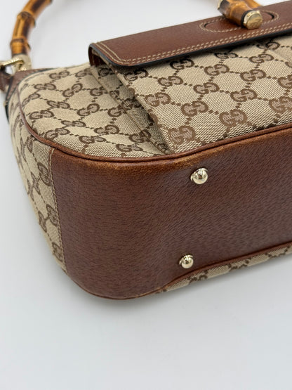 Gucci Borsa Vintage Bamboo in Tela GG Monogram e Pelle Marrone - Pally Vintage Closet